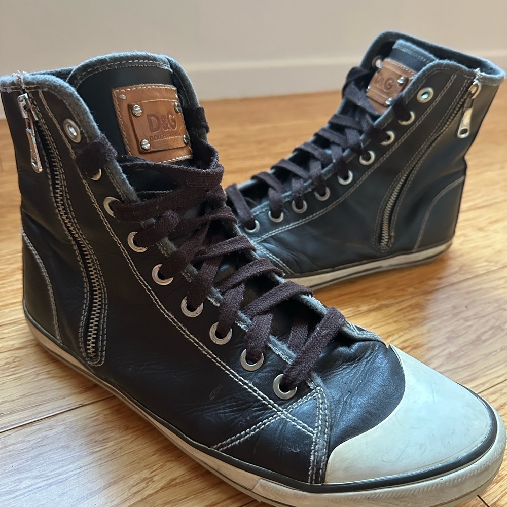 D&G chocolate and white High-Top Sneakers